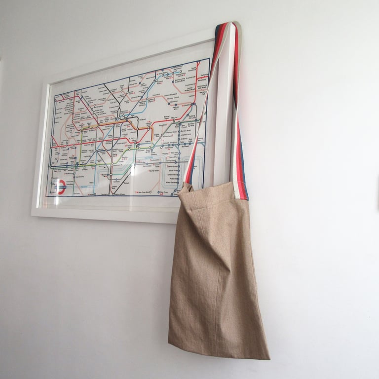 Shoulder or Crossbody Bag with Colourful Stripe Strap, Upcycled Zero Waste Denim