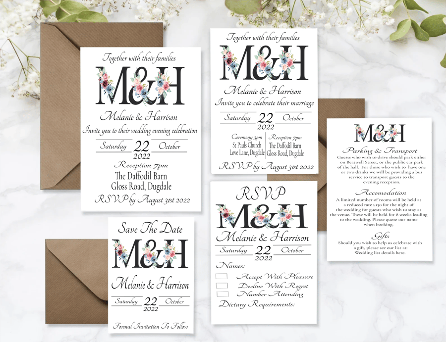 Letter Art Wedding Invitation Set, Personalised Wedding Stationery