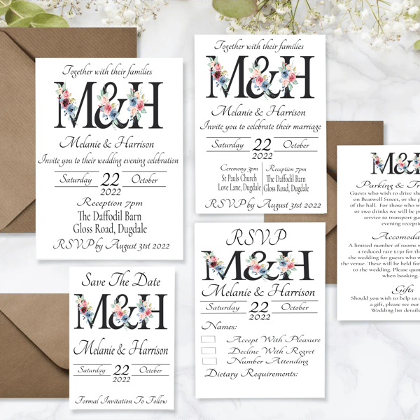 Letter Art Wedding Invitation Set, Personalised Wedding Stationery