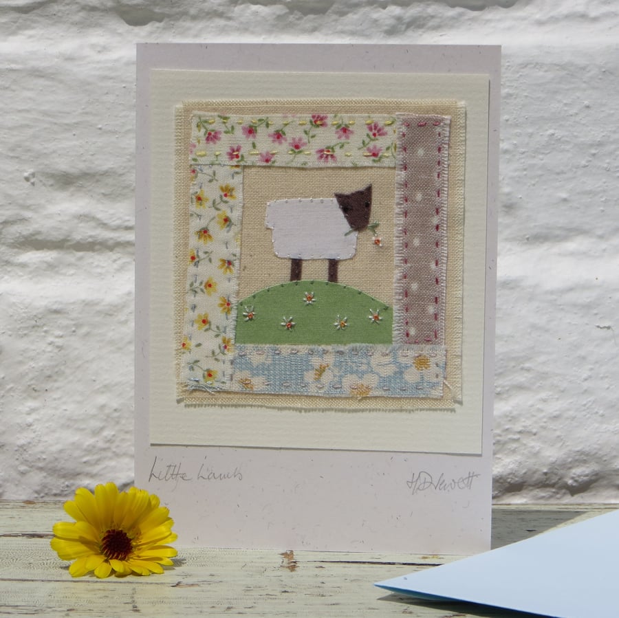 Little Lamb hand-stitched card for early years birthday or newborn