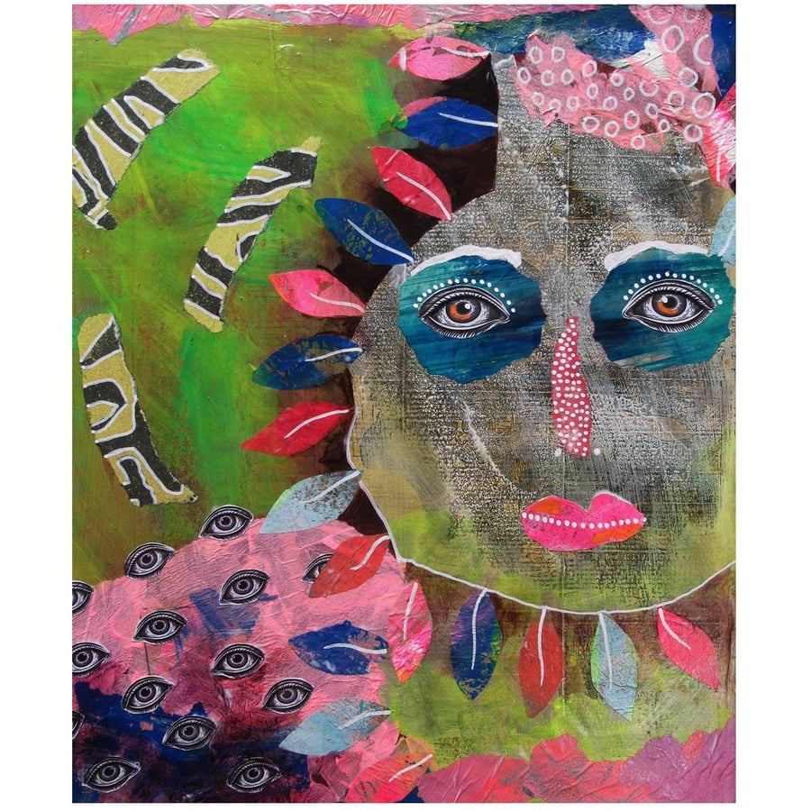 Outsider Art Brut Portrait Painting Abstract Face Weird Pop Surreal Eyes Artwork