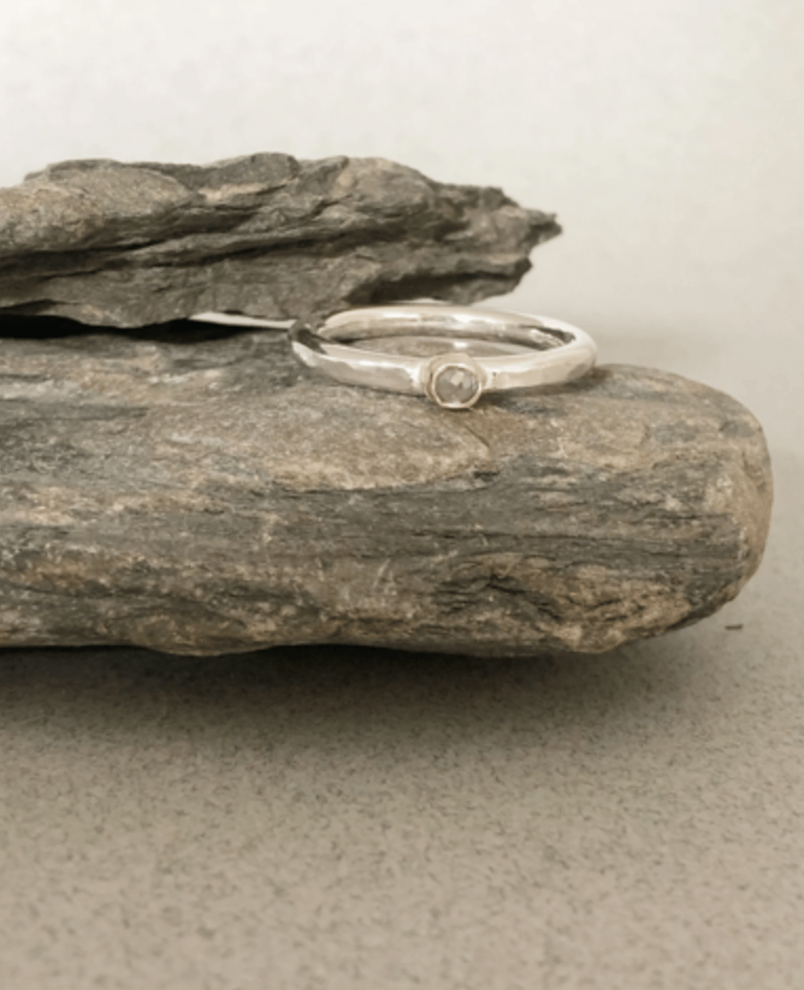 Grey Diamond Ring in Gold Setting - Mixed Metal Ring - Diamond Ring