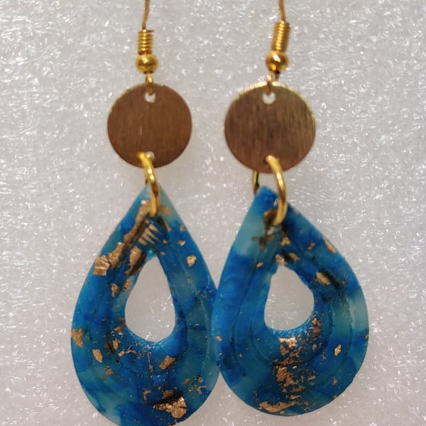 Blue crystal drop dangle clay  earrings