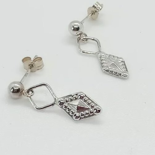 Decorative diamond drop sterling silver earrings