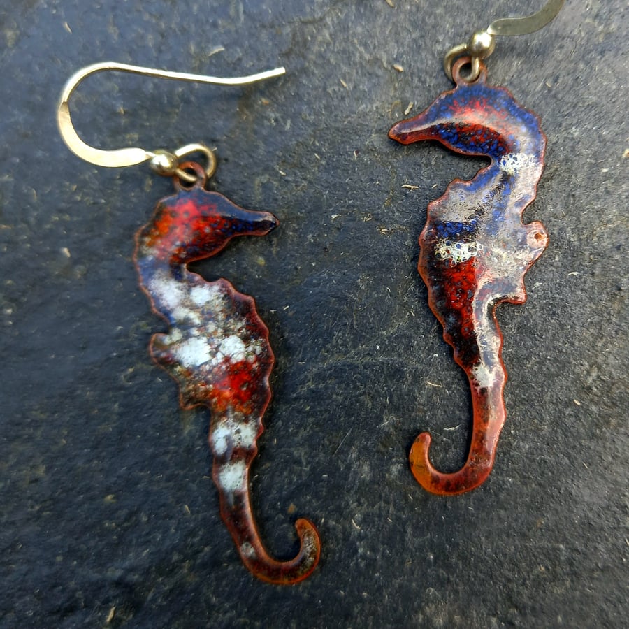 Red & White Seahorse earrings