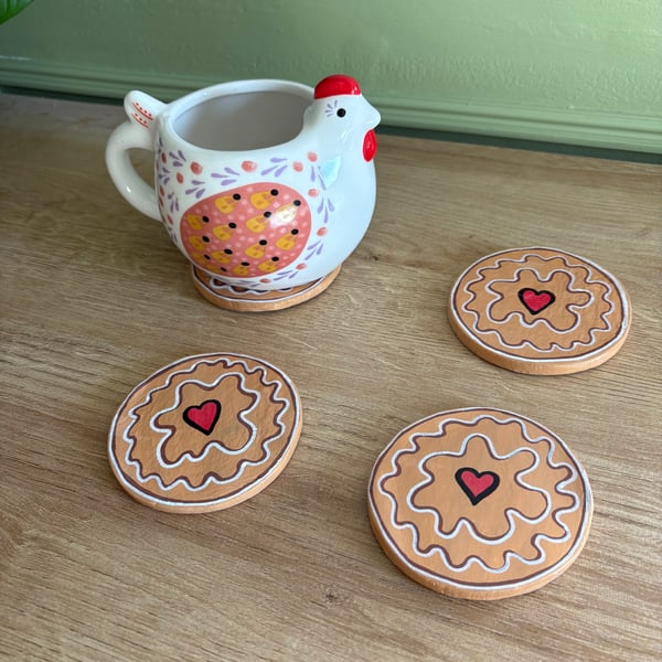 Coasters with jammy biscuit design (set of 4)