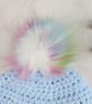 Crochet Baby Hat, Blue Newborn Beanie with Detachable Rainbow Pom, 0-3 Months - Image 4