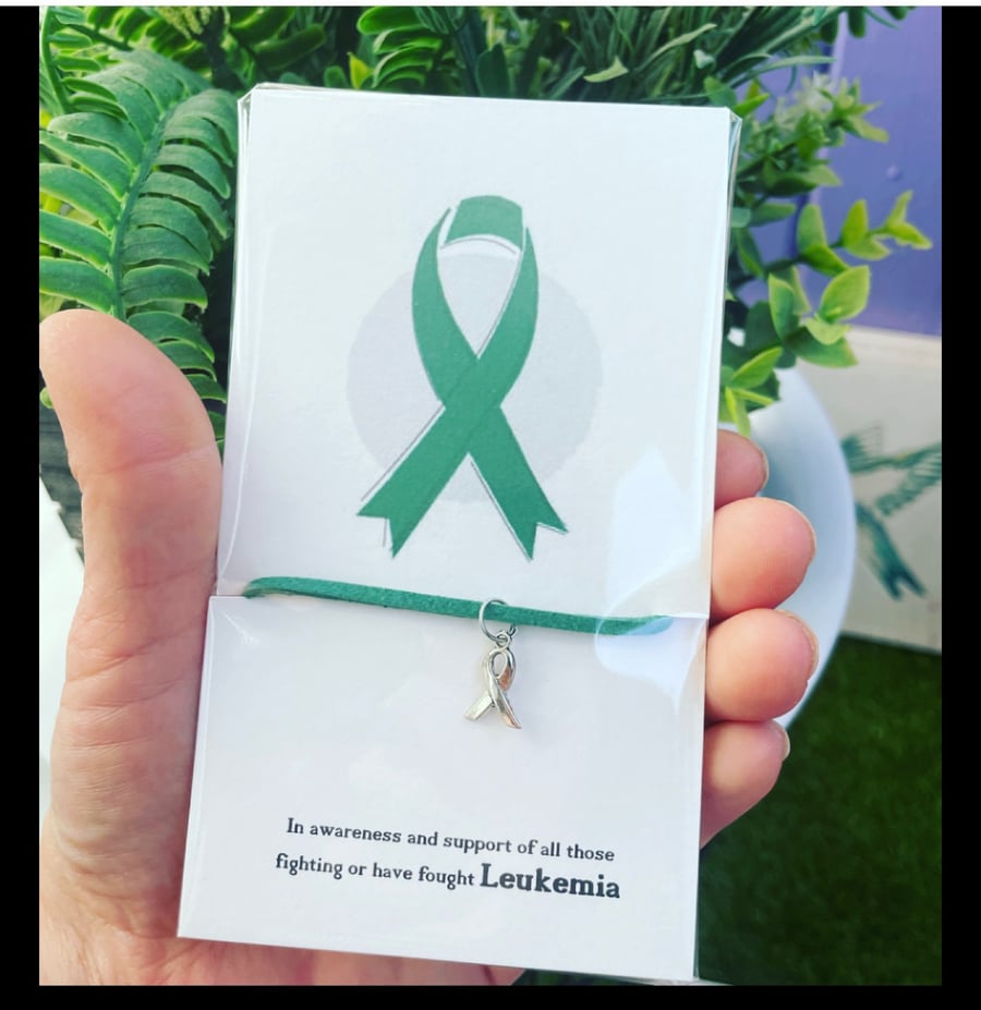 In awareness and support of leukemia wish bracelet awareness ribbon charm 