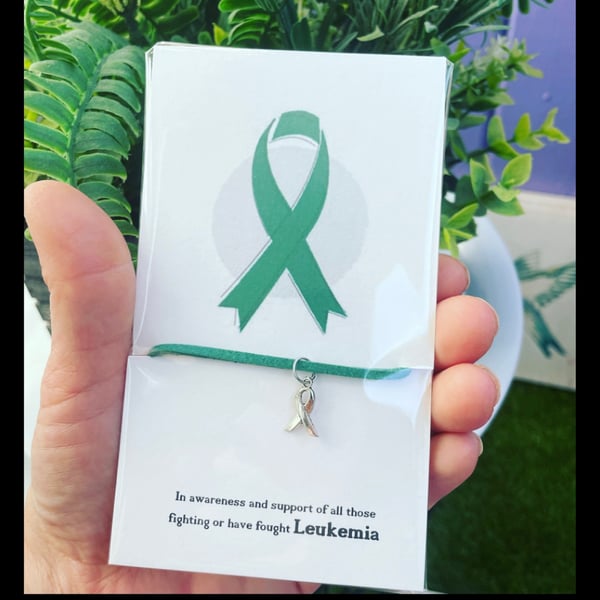 In awareness and support of leukemia wish bracelet awareness ribbon charm 
