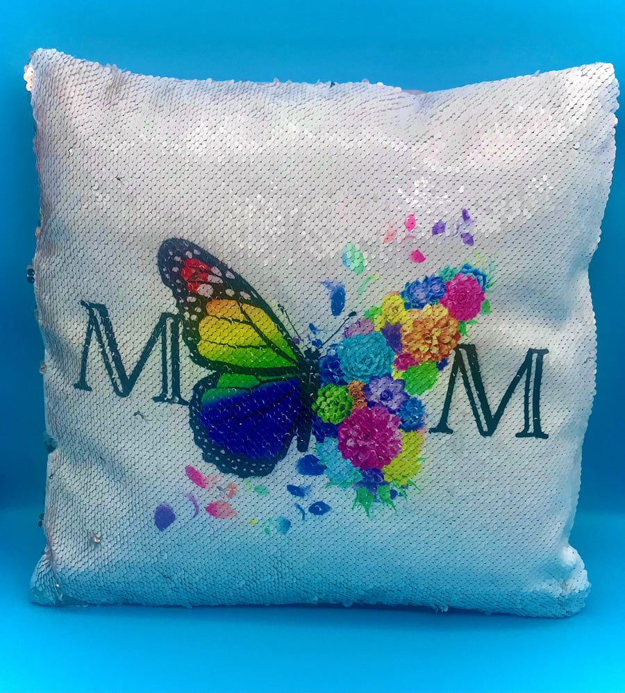 Gift for mum, Mothers Day cushion, birthday gift, vibrant butterfly print