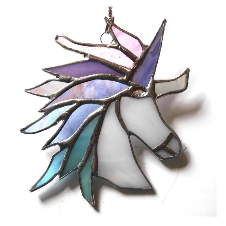 SOLD 251201 T Unicorn Suncatcher Stained Glass Handmade 046 Pastel