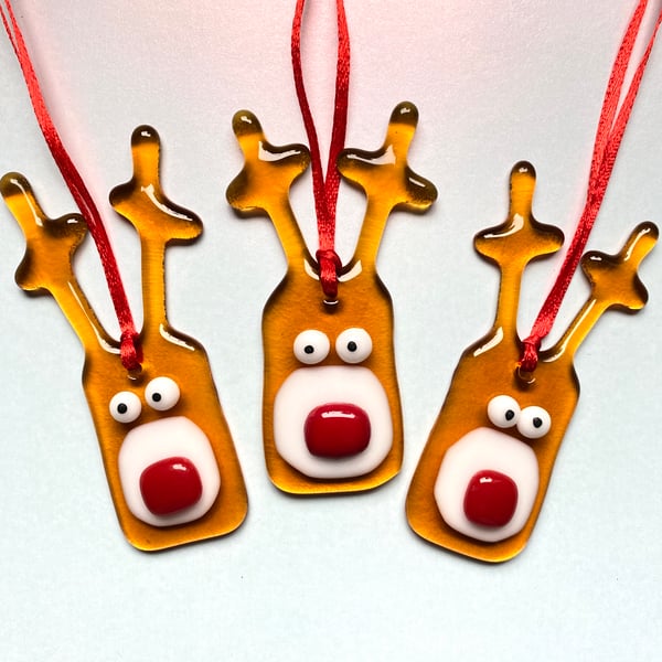 Rudolf the red nose reindeer - fused glass Christmas decoration