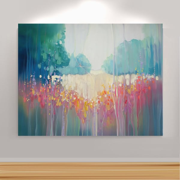 Summer Harmony, an abstract oil painting of a swallow in a summer meadow 