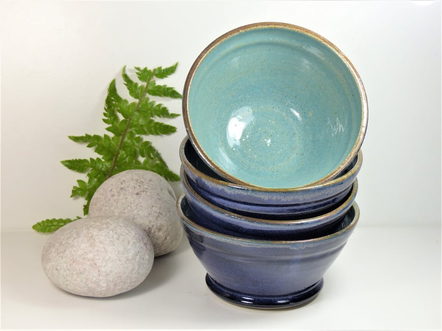 Summer Blue Smooth Breakfast Soup Salad Olive Tapas Bowl Ceramic Stoneware 