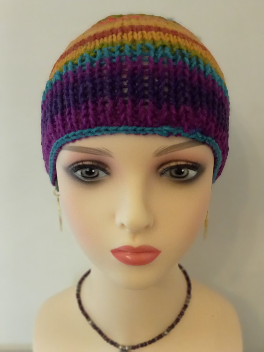 Hand-woven and knitted beanie. 