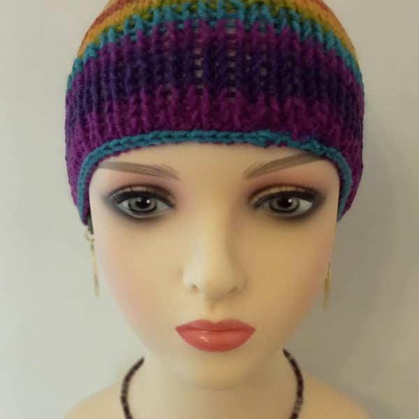 Hand-woven and knitted beanie. 