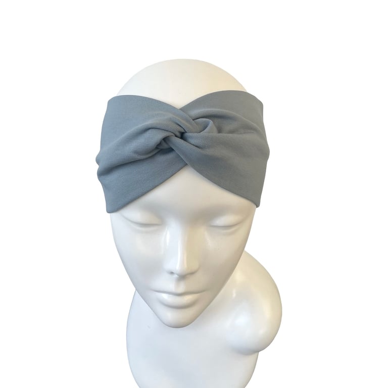 Dusky Blue Soft Cotton Twist Headband Wide Stretchy Head Wrap for Women