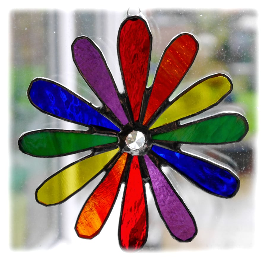 Rainbow Daisy Stained Glass Suncatcher Flower