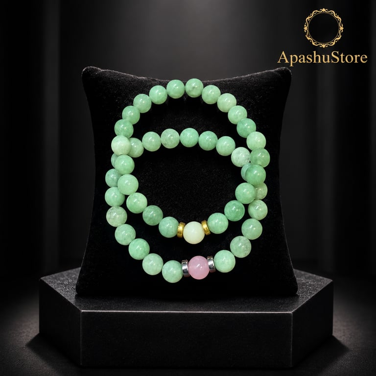 Green Beaded Bracelet Set – 17 cm – Set of 2 – 8 mm Beads – Any Size Available