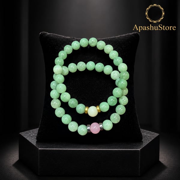 Green Beaded Bracelet Set – 17 cm – Set of 2 – 8 mm Beads – Any Size Available