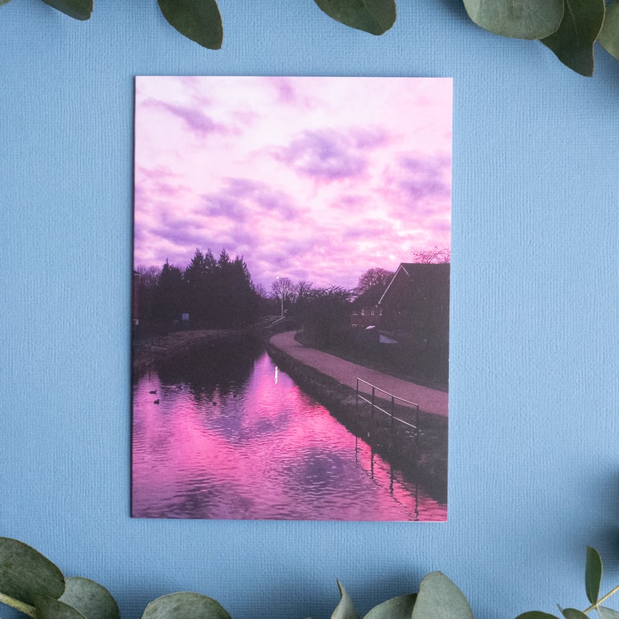 Pink Sky at Night - Blank Landscape Greeting Card & Envelope 