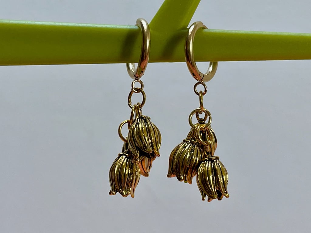 Lotus flower huggie earrings brass antique gold cute Kawaii