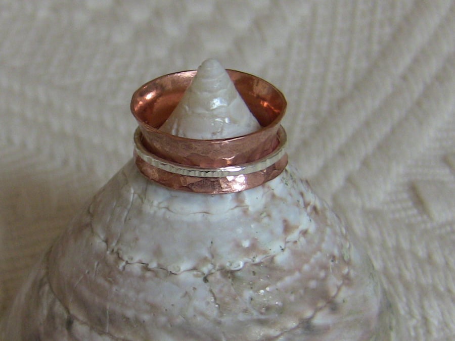 Copper and Sterling Silver Spinning Ring, R70A