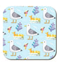 Seagull Coaster. Cute Watercolour Pattern. Fish and Chips. Coastal Seaside Art - Image 1