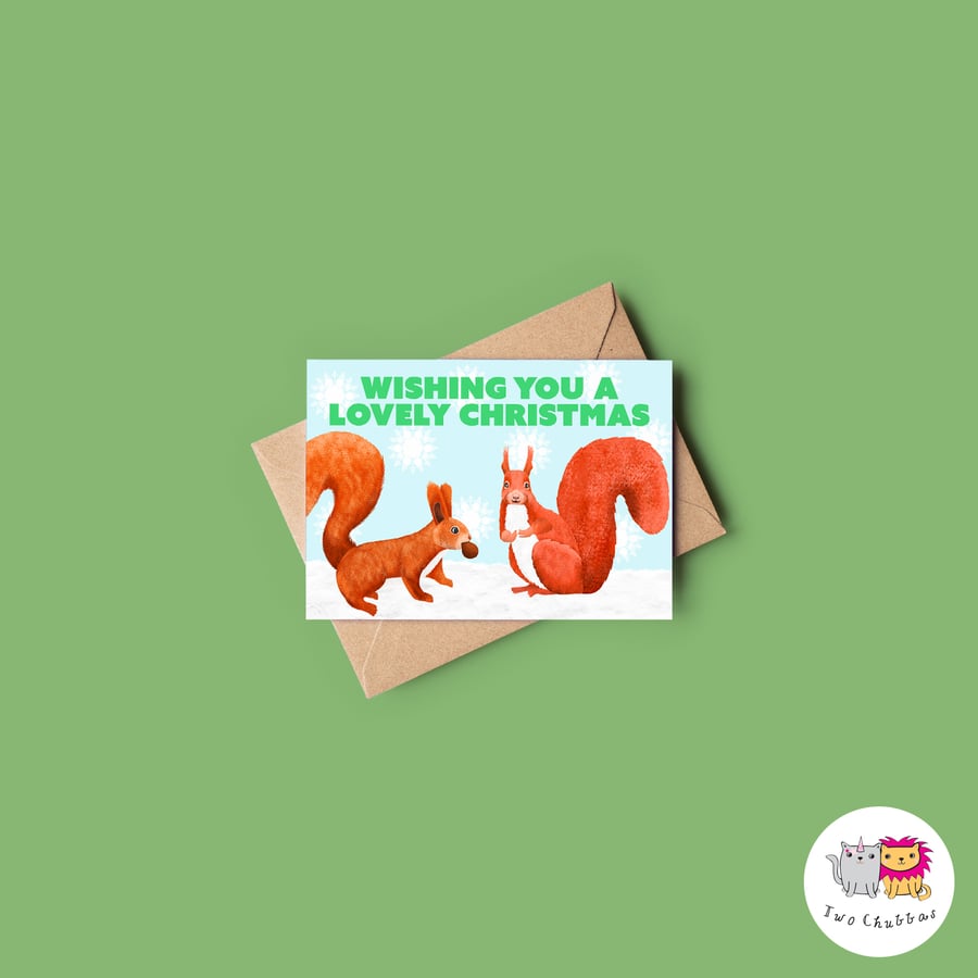 Red Squirrel Christmas Card, A6 Christmas Card, Cute Animal Christmas Card