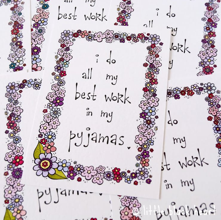 pyjama work - hand coloured print (A6) - Folksy