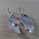 Upcycled Sterling Silver Rose Quartz Half Spoon Earrings (SKU070325)
