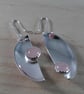 Upcycled Sterling Silver Rose Quartz Half Spoon Earrings (SKU070325)
