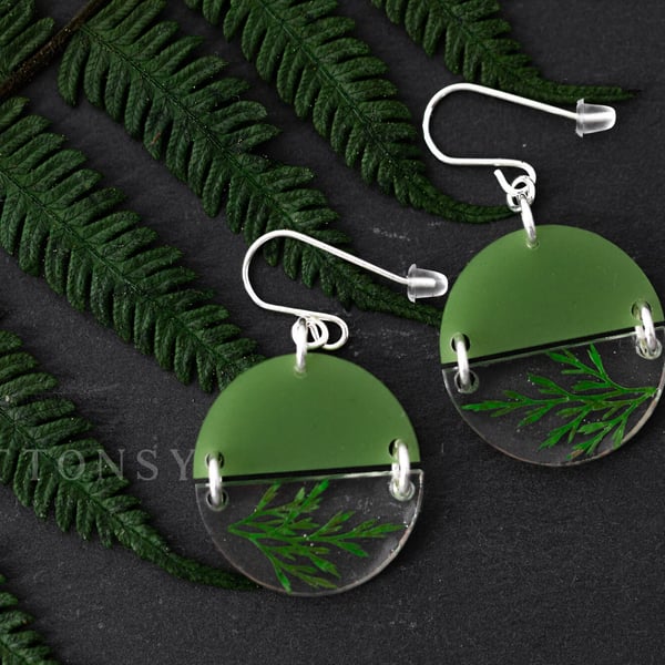 Real Fern Earrings Sage Green Pressed Flower Earrings Gifts For Her Resin Jewelr