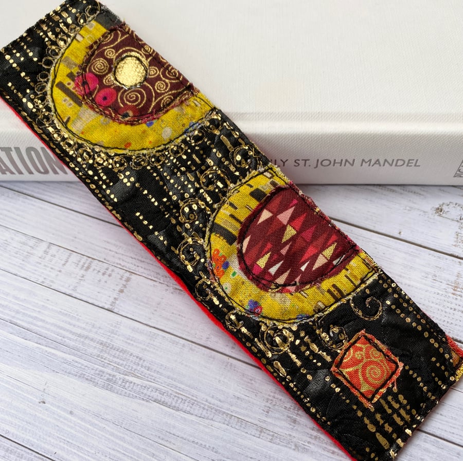 Up-cycled Klimt style patterned gold bookmark. 
