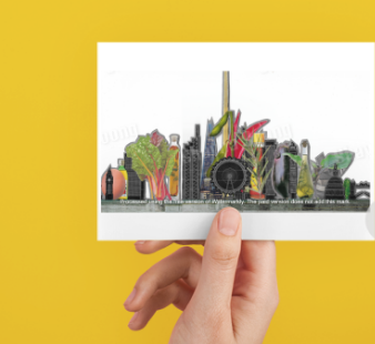 'Skyline' card printed from handmade collage 