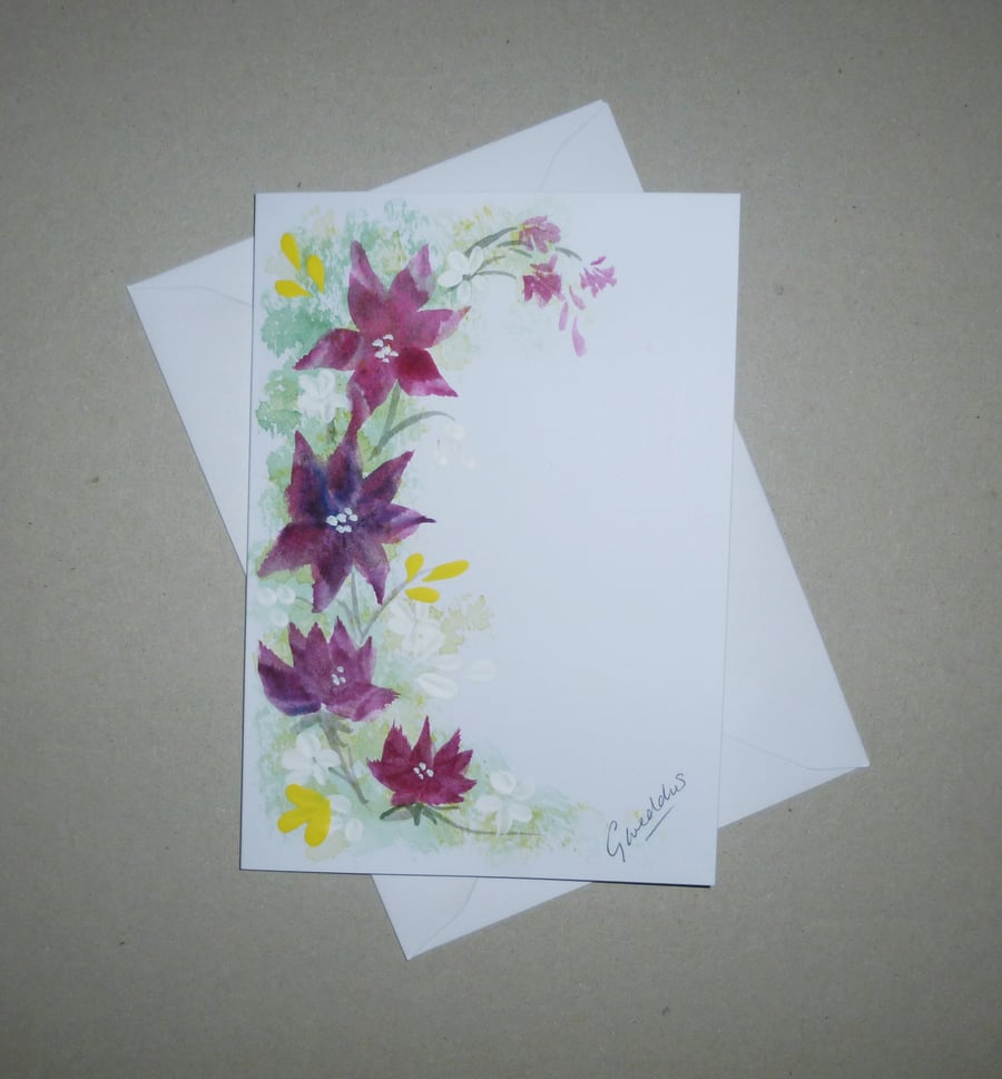original art hand painted floral blank greetings card ( FA 644 K4 )