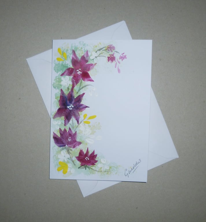 original art hand painted floral blank greetings card ( FA 644 K4 )