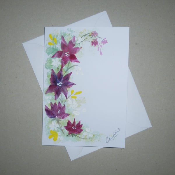 original art hand painted floral blank greetings card ( FA 644 K4 )