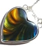Bowlerite Heart Necklace Sterling Silver Blue & Yellow Pearlescent Handmade - Image 2