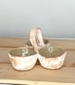 Stoneware hand made condiment  triple caddy table server.