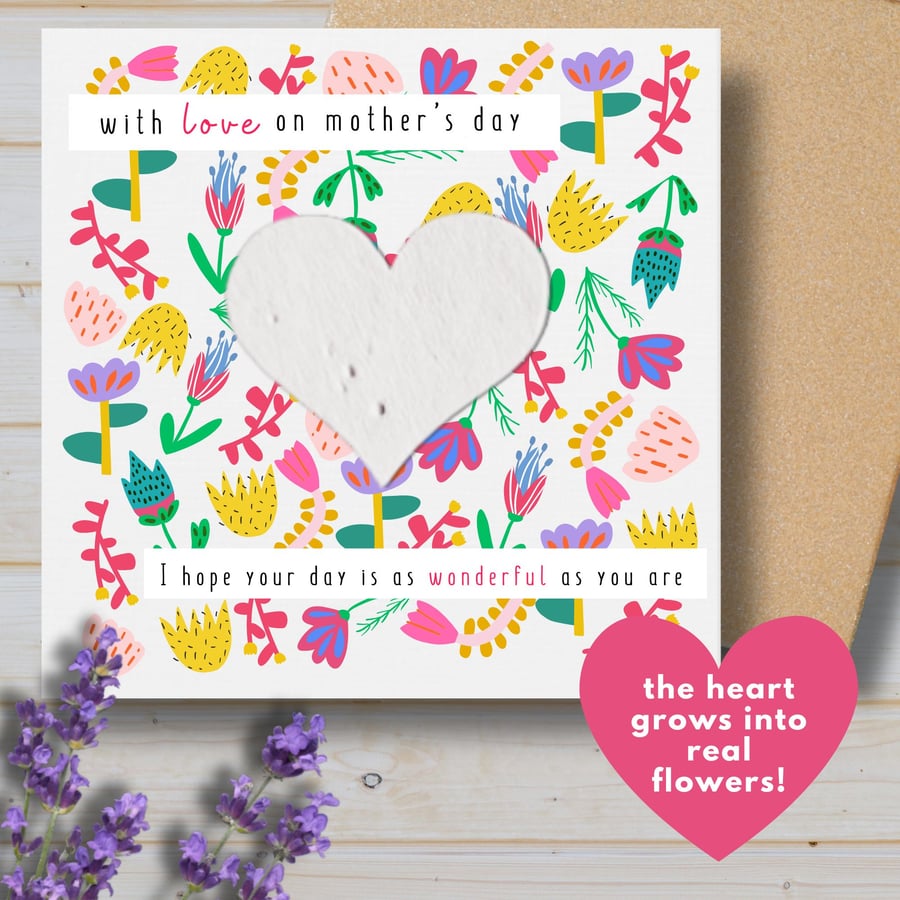 Handmade Plantable Wildflower Seed Heart, Flower Mother's Day Card