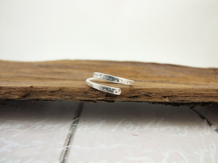 Ring, Sterling Silver Wrap Ring, Adjustable Fit, S,M or L