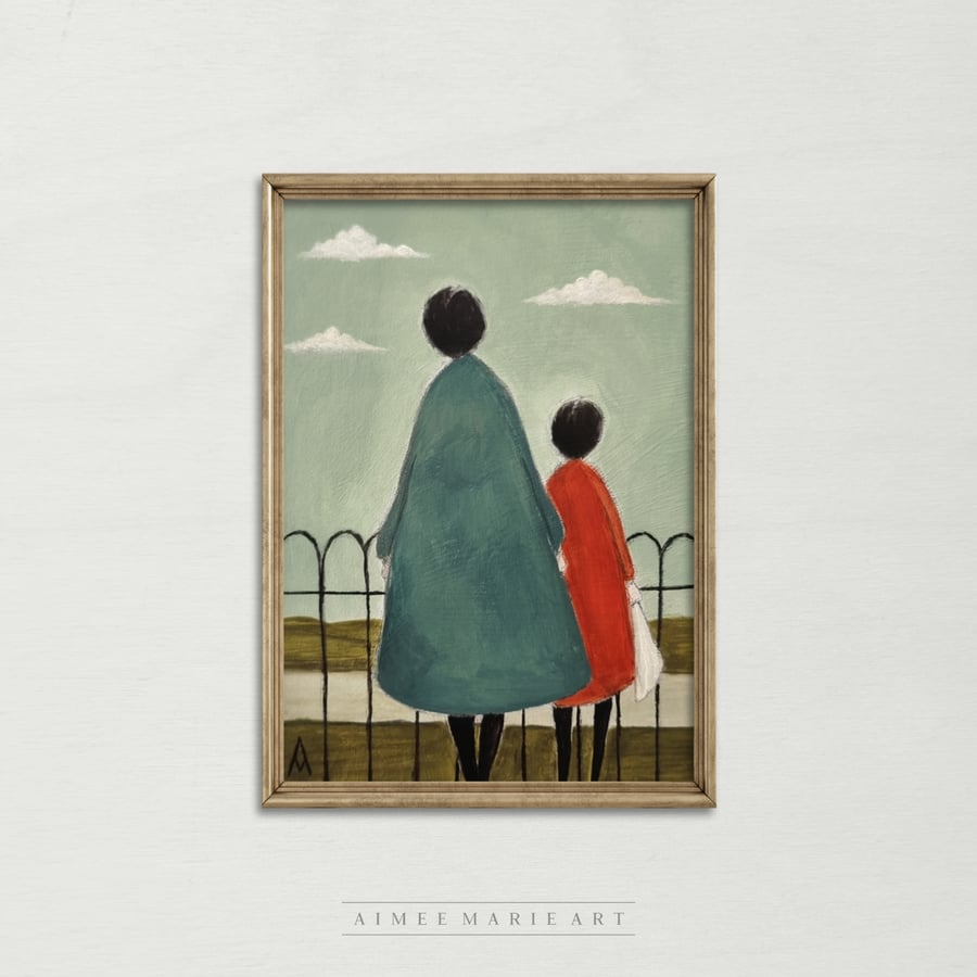 Small Original Illustration Painting (Unframed) - Mother And Daughter Art Gift