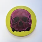 Acrylic original gothic graphic artwork pink human skull painting lime green 