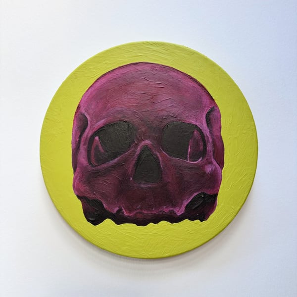 Acrylic original gothic graphic artwork pink human skull painting lime green 