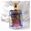 Dichroic Glass Pendant 214 Plum Teal Patchwork Handmade with gold plated chain