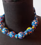 Blue Flowers Fabric Bead Necklace - Image 1