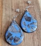 Handmade Polymer Clay Blue and Silver Teardrop Earrings. 316 Stainless Steel  - Image 4