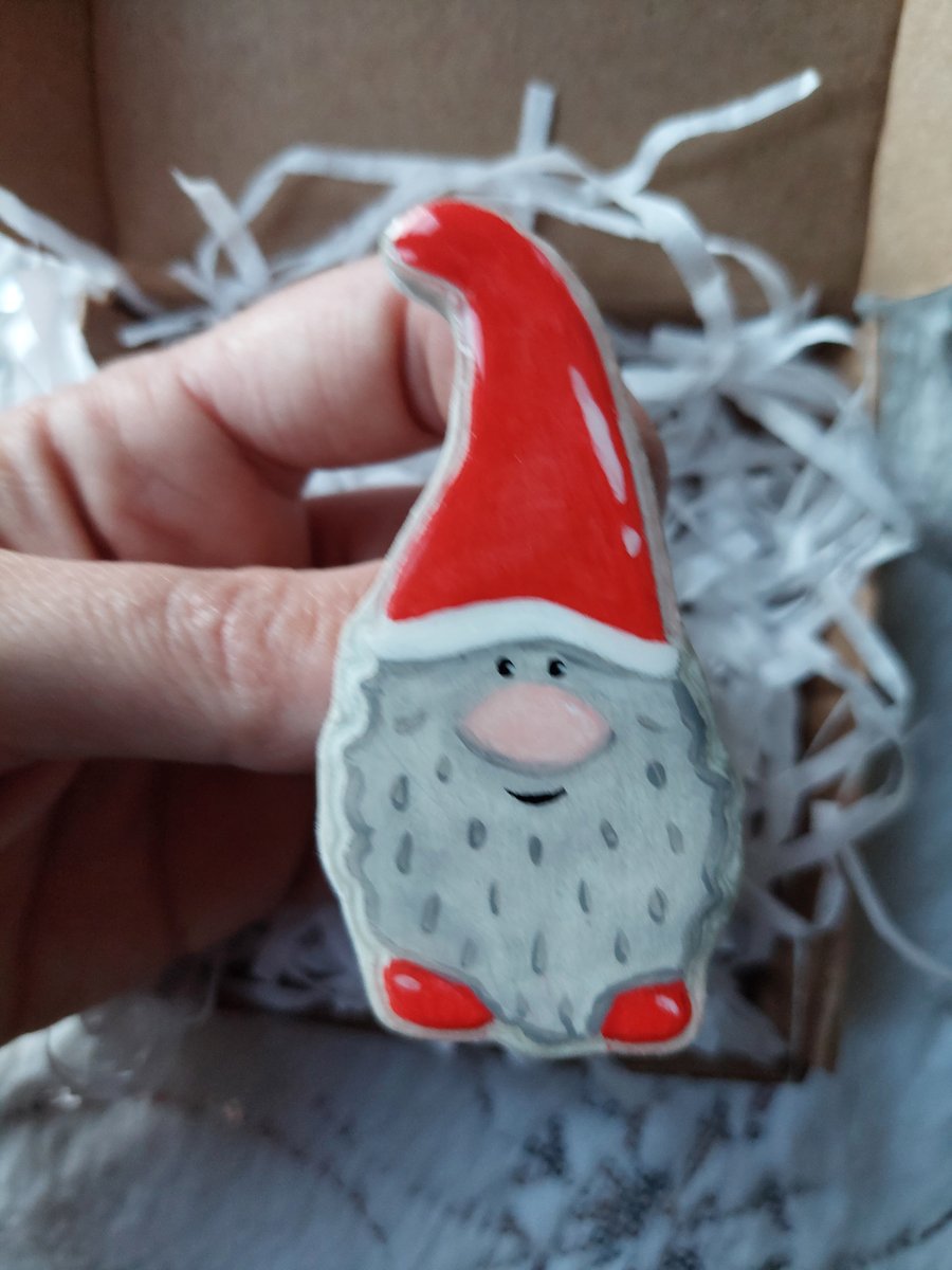 Gonk pin badge, Christmas Gnome brooch