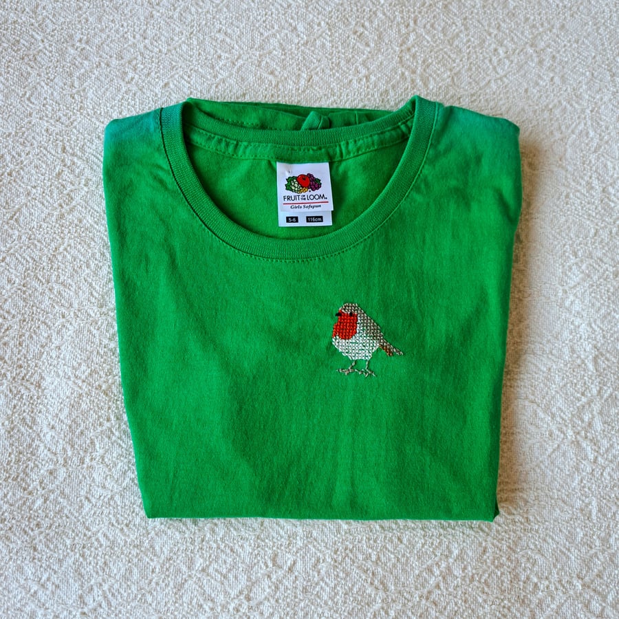 Robin, T-shirt, age 5-6, hand embroidered